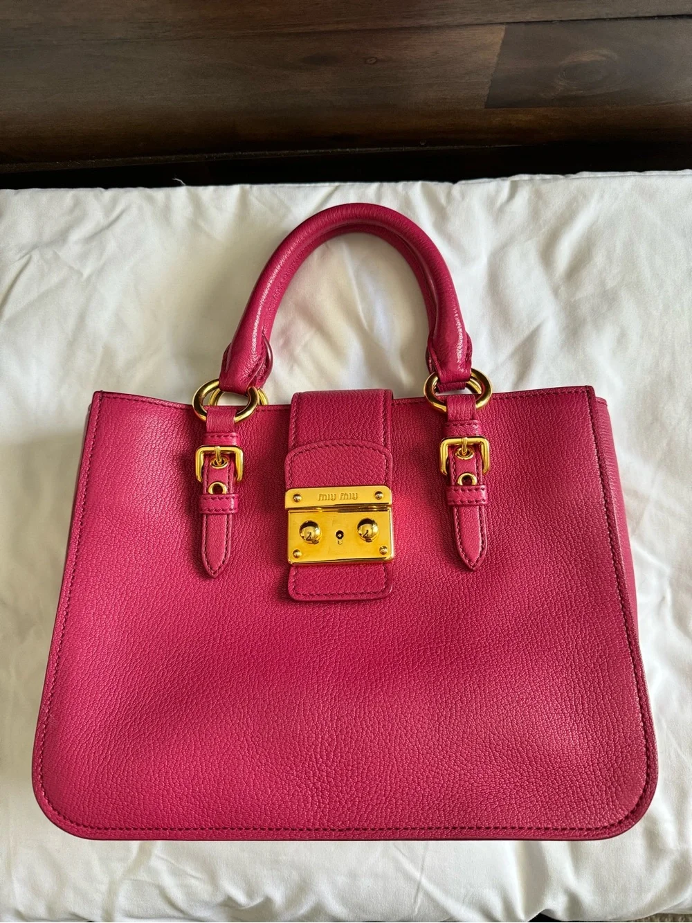 Miu Miu - PINK Pebbled Leather Satchel with Gold Hardware